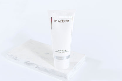 Dr Elif Benar Collagen Retinol Cleanser 200ml tube on a white marble block