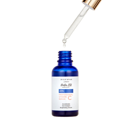 Dr Elif Benar Professional 20% Vitamin C Serum bottle with the glass dropper lifted out