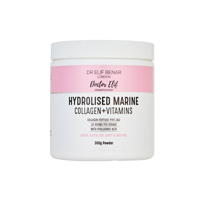 Dr Elif Benar Hydrolysed Marine Collagen + Vitamins 300g powder tub with hyaluronic acid, 10,000mg per serving
